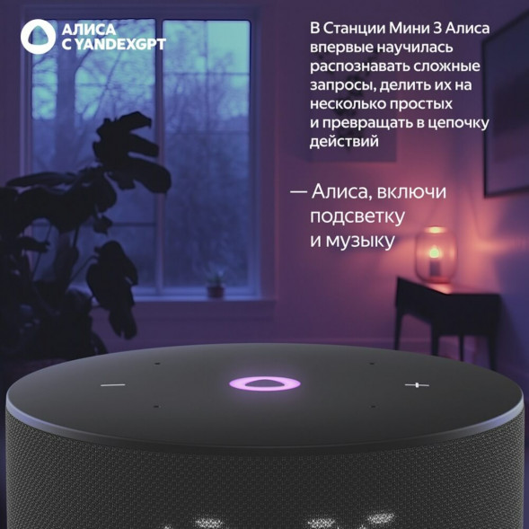 Умная колонка Яндекс Станция Мини 3 c Алисой на YandexGPT, чёрная в Нижневартовске