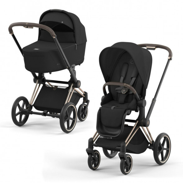 Коляска 2 в 1 Cybex Priam IV Sepia Black, шасси Rosegold в Нижневартовске