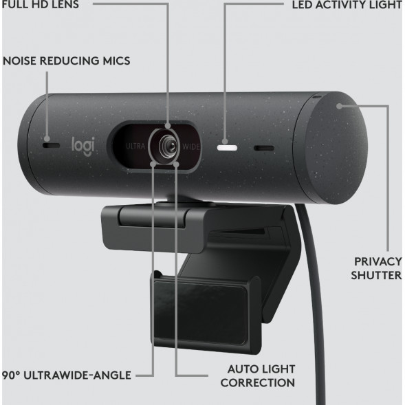 Веб-камера Logitech Brio 500, чёрный в Нижневартовске