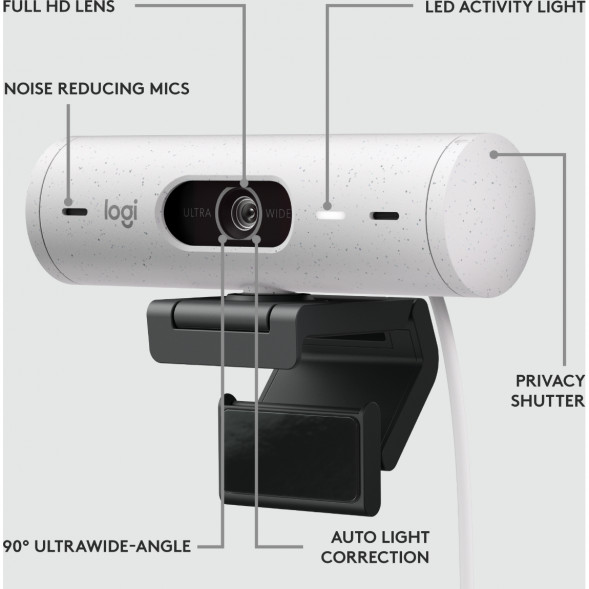 Веб-камера Logitech Brio 500, белый в Нижневартовске