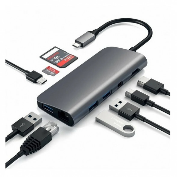 USB-концентратор Satechi Aluminum Type-C Multimedia Adapter (ST-TCMM8PA), разъемов: 4, space gray в Нижневартовске
