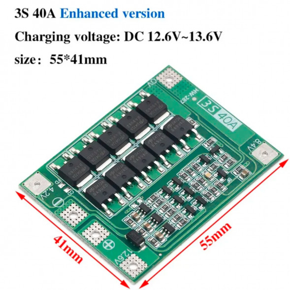 Плата защиты аккумулятора BMS 3S 40A 12.6 для Li-ion в Нижневартовске
