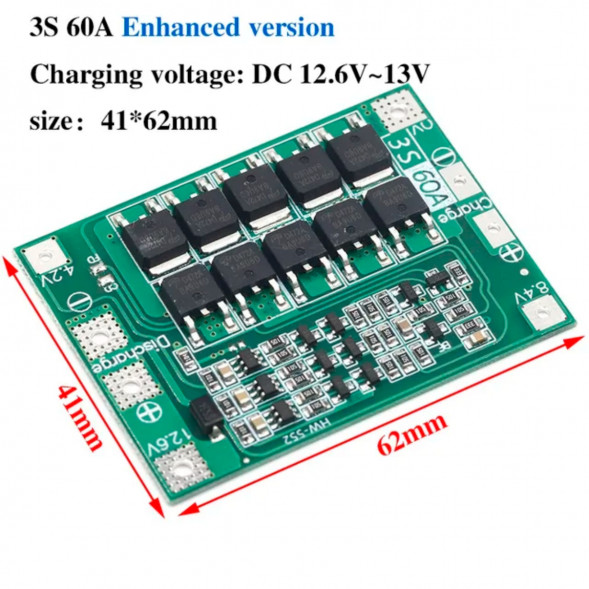 Плата защиты аккумулятора BMS 3S 60A 12.6 для Li-ion в Нижневартовске