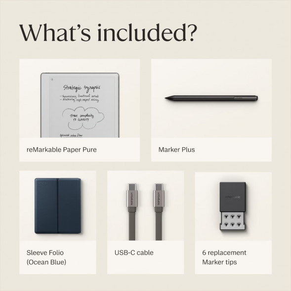 Графический планшет reMarkable Paper Pure+Marker Plus+Sleeve Folio, Ocean Blue в Нижневартовске